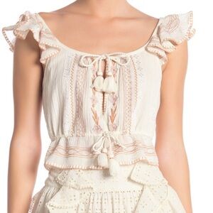 Love Sam tasseled keyhole embroidered top NWT